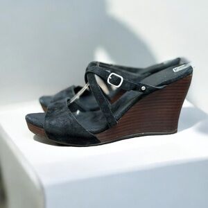 🌻UGG Australia Black Jullita II Suede Wedge Slide Sandals Size 10